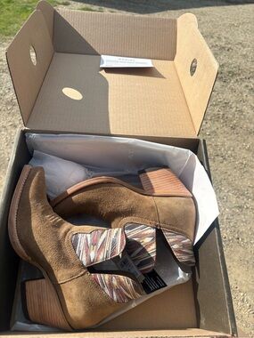 Ariat Brown Suede Ankle Booties with Multicolor Fabric Panels